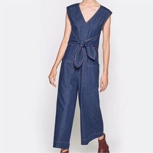 Joie Women's Blue Wister Back-Zip Sleeveless Crop Belted Denim Jumpsuit XS